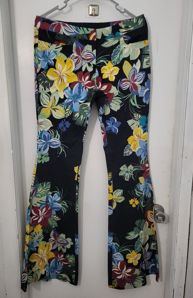 Alexis - Navy Blue Floral Tropical Print Kamilla Flare Wide Leg Pants 32" waist
